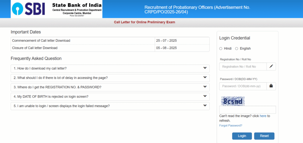 SBI PO 2025 Admit card How to check online