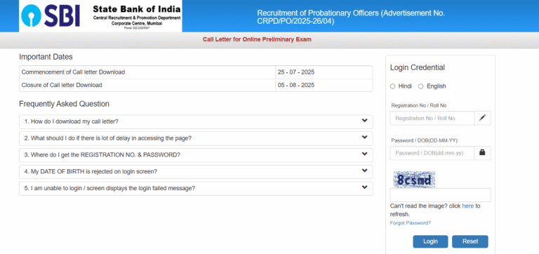 SBI PO 2025 Admit card How to check online