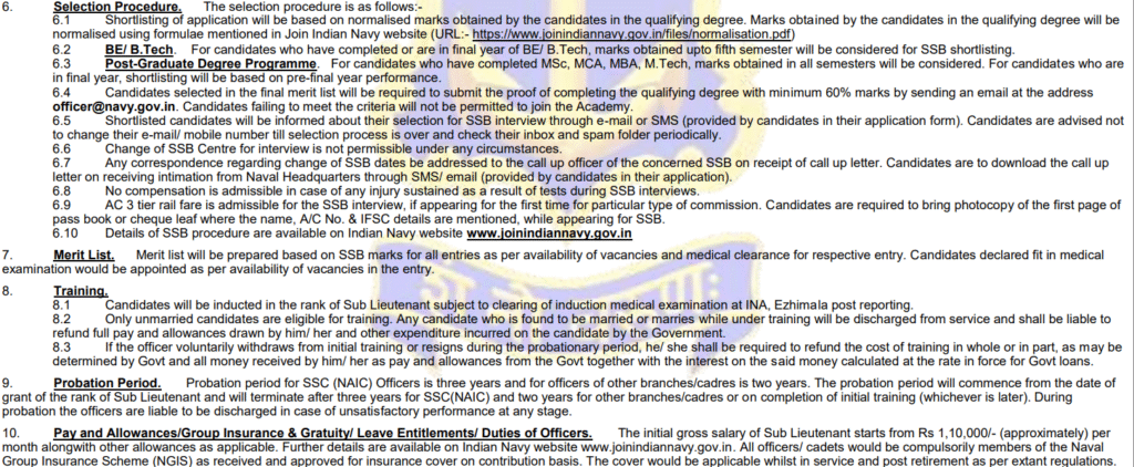 Selection process of Indian Navy vacancy details SSC 2026