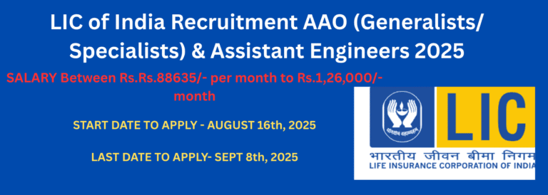 LIC of India Recruitment AAO (Generalists Specialists) and Assistant Engineers AE 2025 for 841 Post