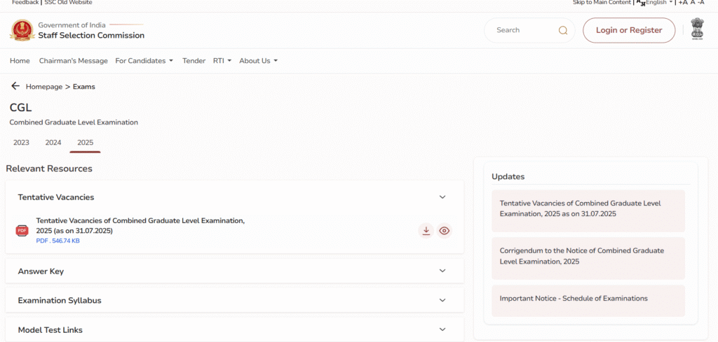 SSC CGL 2025 Vacancy Notification out