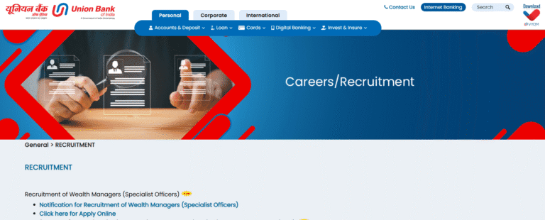 Union Bank of India Recruitment 2025 Wealth Manager apply today