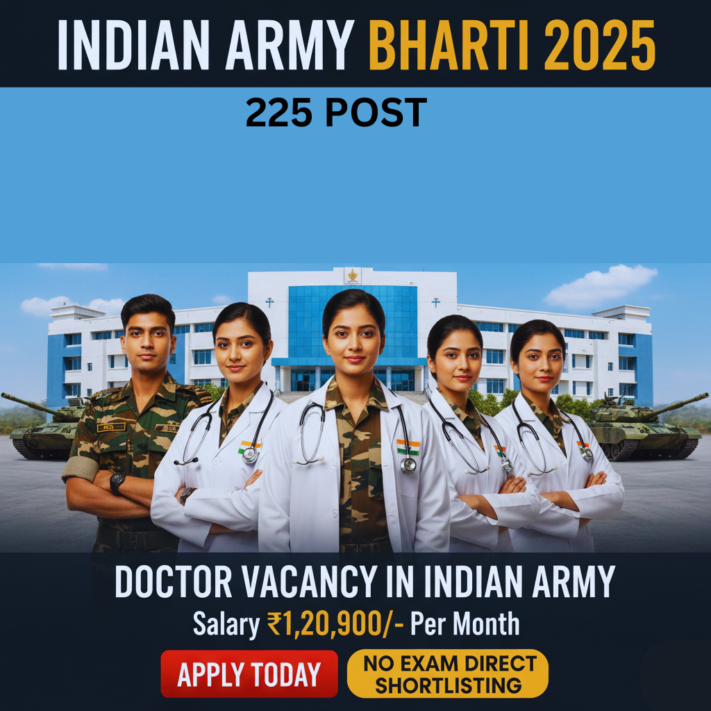 Indian Army recruitment notification for 225 doctor vacancies with salary details and application instructions.