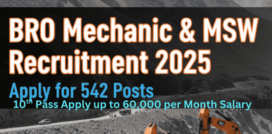 BRO Mechanic & MSW Recruitment 2025 – Apply Online for 542 Posts