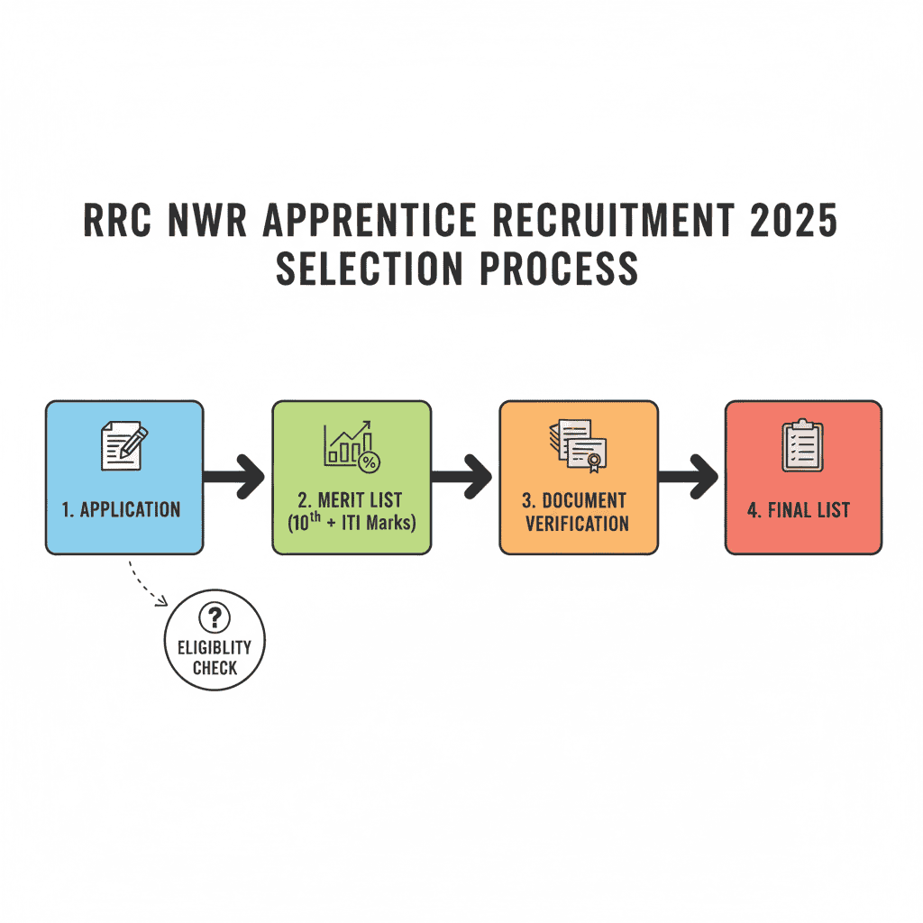 RRC-NWR-Apprentice-2025-selection-process-infographic-–-merit-list-based-on-10th-and-ITI-marks-document-verification-and-final-list