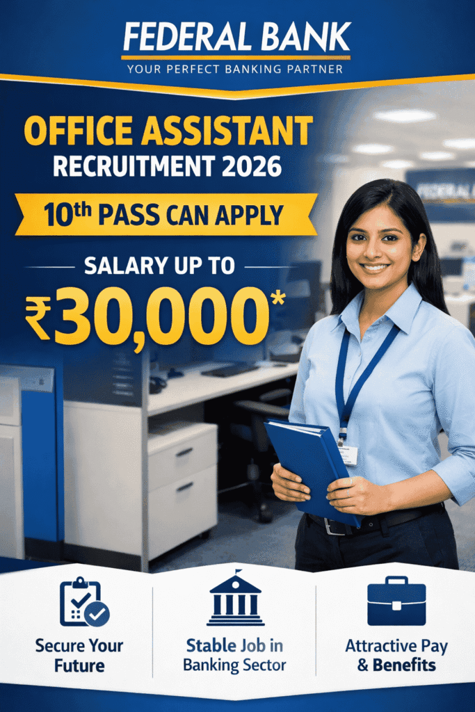 Federal Bank Office Assistant Recruitment 2026 10th Pass Apply Online Know Eligibility, Salary & Selection Process