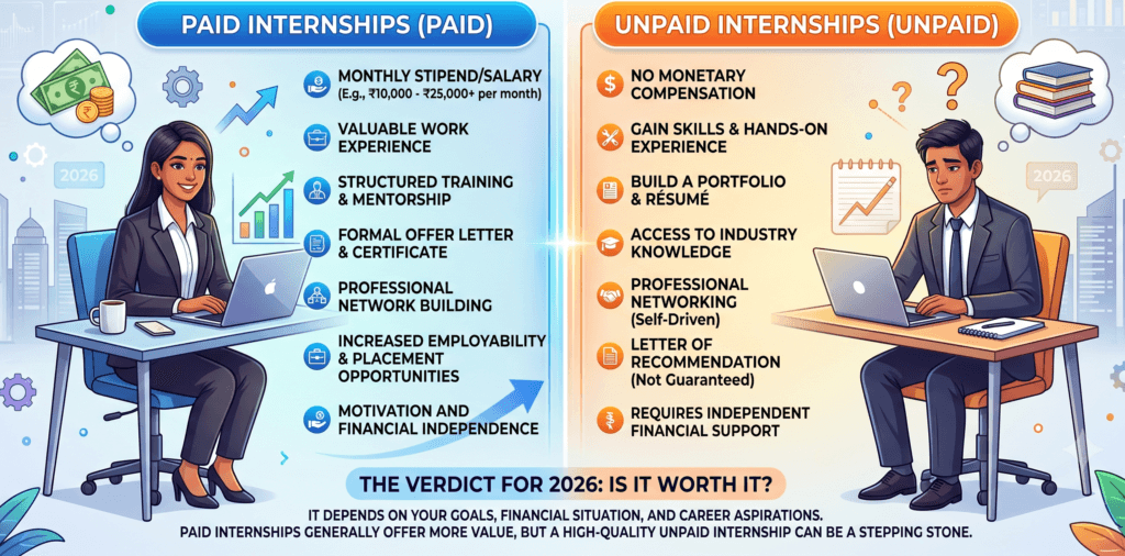 Student weighing paid versus unpaid internship.
