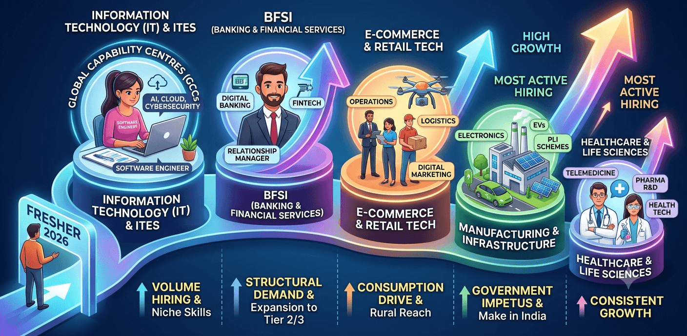 Which Sectors Are Hiring the Most Freshers in India Right Now (2026)
