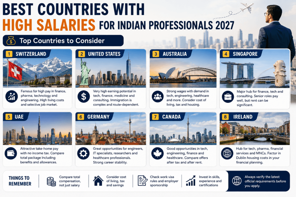 best countries with high salaries for Indian professionals