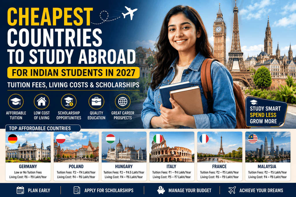 Cheapest countries to study abroad for Indian students in 2027 with tuition fees, living costs and scholarships